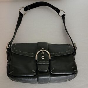 Coach Black Leather Shoulder Bag with Silver Accents